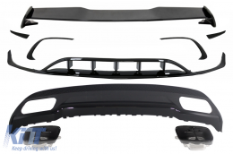image-47-Rear Diffuser & Exhaust Tips Tailpipe with Splitters Fins Aero and Roof Boot Lid Spoiler suitable for MERCEDES A-Class W176 (2015-2018) Sport Pack All Black