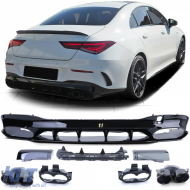 Rear diffuser gloss black + double tailpipes black for Mercedes CLA C118 X118 - ODRBDM6014197