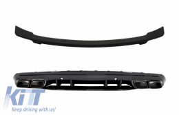 Rear Diffuser with Black Tips and Trunk Spoiler suitable for Mercedes C-Class W205 (2014-2020) C63S GTS Design Only for AMG Sport Line - CORDMBW205C63BTS
