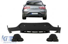 Rear Diffuser with Exhaust Muffler Tips suitable for Mercedes GLC Coupe C253 Sport Line (2015-2019) GLC63 Design Black Tips-image-6094444