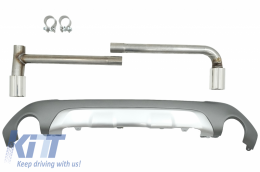 Rear Diffuser with Exhaust Muffler Tips Tailpipe Package and Central Kidney Grilles Double Stripe suitable for BMW X1 SUV F48 (06.2015-2019) M Sport Design-image-6079939