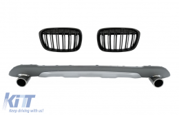 Rear Diffuser with Exhaust Muffler Tips Tailpipe Package and Central Kidney Grilles Double Stripe suitable for BMW X1 SUV F48 (06.2015-2019) M Sport Design - CORDBMX1F48MPFG
