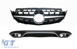 image-77-Rear Diffuser with Exhaust Tips and Central Grille Chrome Black suitable for Mercedes E-Class C238 A238 AMG Sport Line (2016+) E53 E63 Design