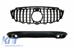 image-23-Rear Diffuser with Exhaust Tips and Central Grille suitable for Mercedes E-Class C238 AMG Sport Line (2016-2019) E53 GT-R Night Package Design All Black