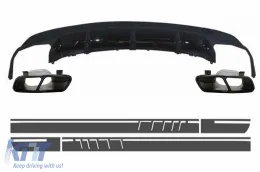 image-70-Rear Diffuser with Exhaust Tips and Side Decals Sticker Vinyl Dark Grey suitable for Mercedes CLA W117 (2013-2016) Sport Pack