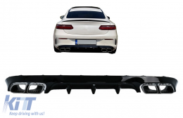 Rear Diffuser with Exhaust Tips suitable for Mercedes E-Class C238 A238 AMG Sport Line Coupe Cabrio (2016-2019) E63 Design Chrome Edition - RDMBC238E63