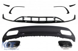 Rear Diffuser with Exhaust Tips Tailpipe with Splitters Fins Aero suitable for Mercedes A-Class W176 (2015-2018) Sport Pack All Black - CORDMBW176AMGBFBSP