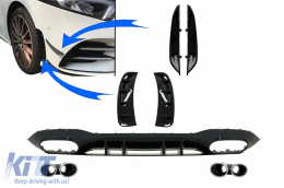 Rear Diffuser with Front Side Vents and Flaps Side Fins suitable for Mercedes A-Class V177 Sedan (2018-up) Chrome Exhaust - CORDMBW177AMGCSVFOB