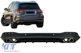 Rear Diffuser with Silver Exhaust Muffler Tips suitable for Mercedes GLE W167 SUV V167 Sport Line (2019-Up) GLE53 Design - RDMBGLEW167