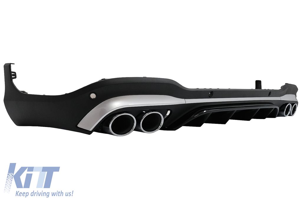 Rear Diffuser with Silver Exhaust Muffler Tips suitable for Mercedes GLC SUV  X253 Facelift (2020-) GLC43 Design 