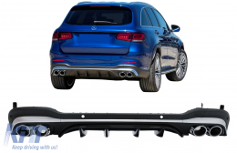 Rear Diffuser with Silver Exhaust Muffler Tips suitable for Mercedes GLC SUV X253 Facelift (2020-) GLC43 Design-image-6084457