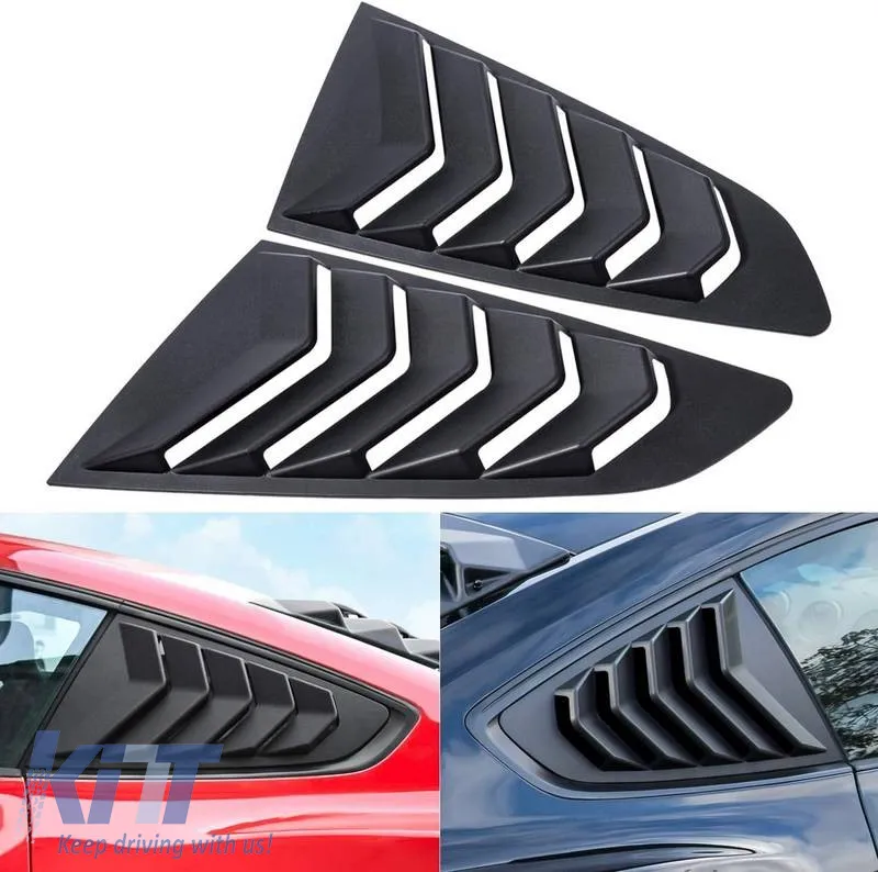 Rear Quarter Glass Cover suitable for Ford Mustang MK6 2015+ Black Color 2 Pieces