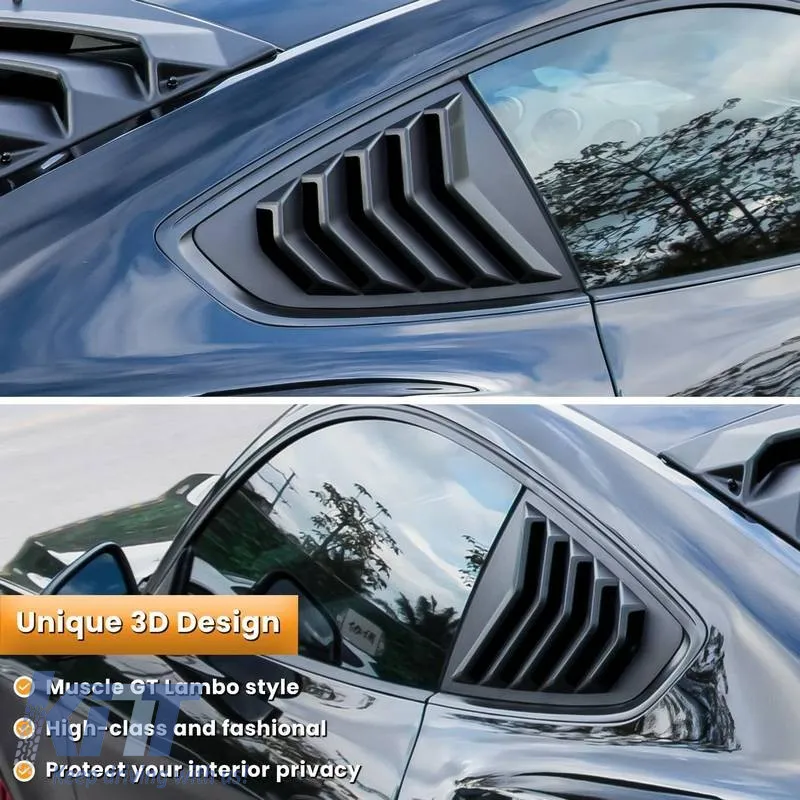 Rear Quarter Glass Cover suitable for Ford Mustang MK6 2015+ Black Color 2 Pieces