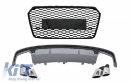 Rear Valance Air Diffuser with Exhaust Muffler Tips and Front Grille suitable for AUDI A7 4G Facelift (2015-2017) S7 Design - COCBAUA74GS7FBFG