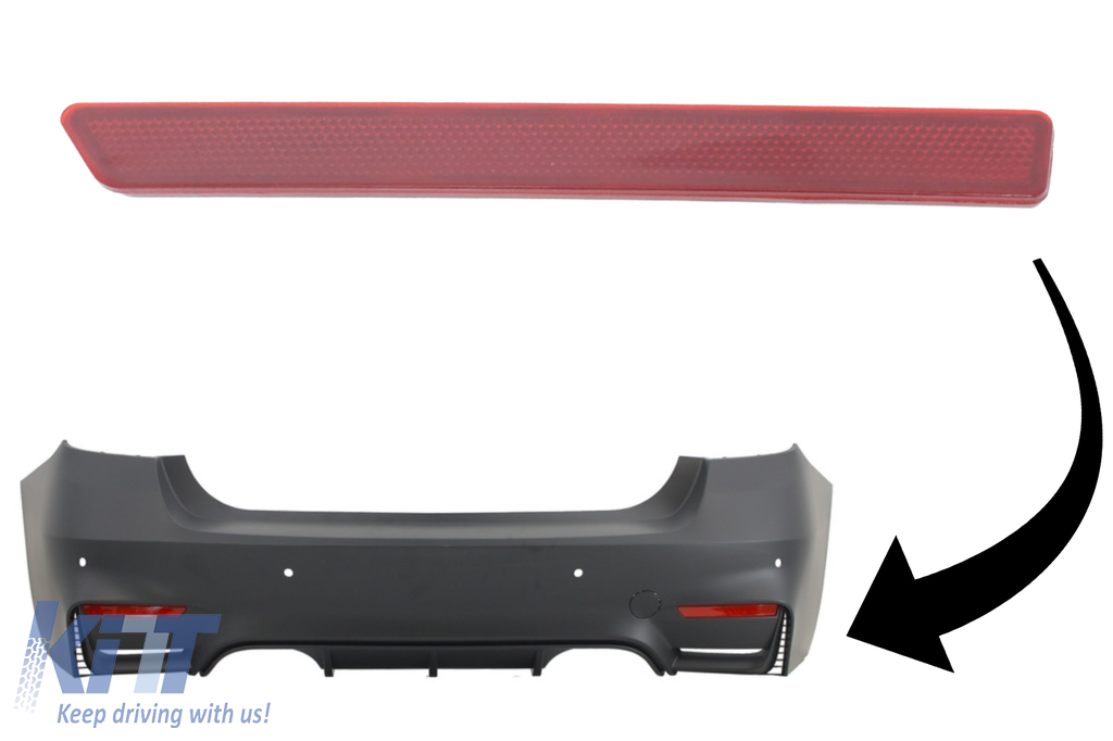 Piros fényvisszaverő BMW 3-as sorozatú F30 (2011-2019) csak EVO Design hátsó lökhárítóhoz, jobb oldal