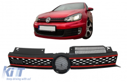 Rejilla central Parrilla delantera para VW Golf 6 VI 2008-2012 GTI Look Raya roja-image-6075304