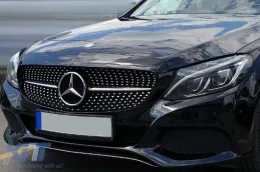 Rejilla de diamante cromada/negra adecuada para Mercedes Clase C W205 sedán, S205 familiar, C205 coupé 2014-2018 con apertura para cámara-image-6236912