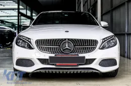 Rejilla de diamante cromada/negra adecuada para Mercedes Clase C W205 sedán, S205 familiar, C205 coupé 2014-2018 con apertura para cámara-image-6236915