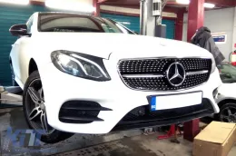 Rejilla de diamante cromada/negra adecuada para Mercedes E-Class W213 sedán, S213 familiar, C238 coupé, A238 convertible 2016-2019 con apertura para cámara-image-6236954