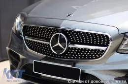 Rejilla de diamante cromada/negra adecuada para Mercedes E-Class W213 sedán, S213 familiar, C238 coupé, A238 convertible 2016-2019 con apertura para cámara-image-6236958