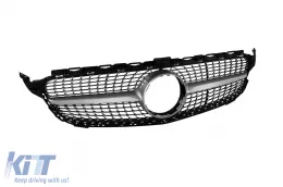 Rejilla de diamante cromada/plata adecuada para Mercedes C-class W205 sedán, S205 familiar, C205 coupé 2014-2018 sin agujero para cámara-image-6236941
