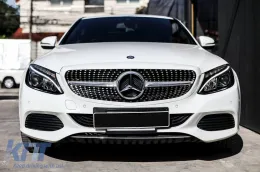 Rejilla de diamante cromada/plata adecuada para Mercedes C-class W205 sedán, S205 familiar, C205 coupé 2014-2018 sin agujero para cámara-image-6236944