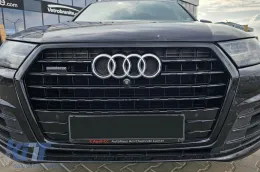 Rejilla de laca negra tipo SQ7 adecuada para Audi Q7 2015-2019 con aberturas para sensores de estacionamiento-image-6163664