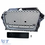Rejilla deportiva de panal negra brillante y plateada adecuada para Audi A3 tipo 8V 12-16-image-6210396