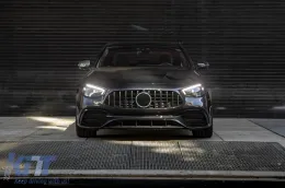 Rejilla tipo GT cromada/negra adecuada para Mercedes E-Class W213 sedán, S213 familiar, C238 coupé, A238 cabrio A Design Sport line & Avantgarde, E53 A Design después de 2020 con abertura para cámara-image-6146000