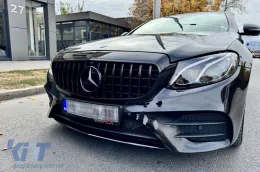 Rejilla tipo GT en laca negra adecuada para Mercedes E-Class W213 sedán, S213 familiar, C238 coupé, A238 convertible 2016-2019 con apertura para cámara-image-6265566