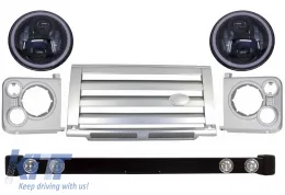 image-4-Rešetka i poklopci sklopa prednjeg Branik prikladni za Land ROVER Defender 90 110 (1990-2016) Srebrni SVX Dizjan sa 7-inčnim CREE LED Prednja svijetla Angel Eye Amber Halo DRL