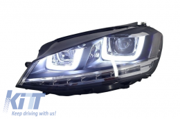 RHD Headlights LED FLOWING Dynamic Sequential Turning Lights with Central Grille suitable for VW Golf 7 VII (2012-2017) R-Line Design Chrome Insertions-image-6048523