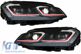 RHD Scheinwerfer LED Dynamisch Wende Gitter für VW Golf 7 VII 13-17 R Look Rot-image-6048466