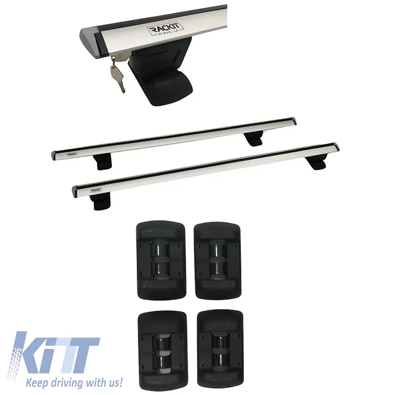 Roof Bars Aluminum Aerodynamic Rackit 120cm Universal Fix-Point Set With Fixing Kit Silver 2 Pieces