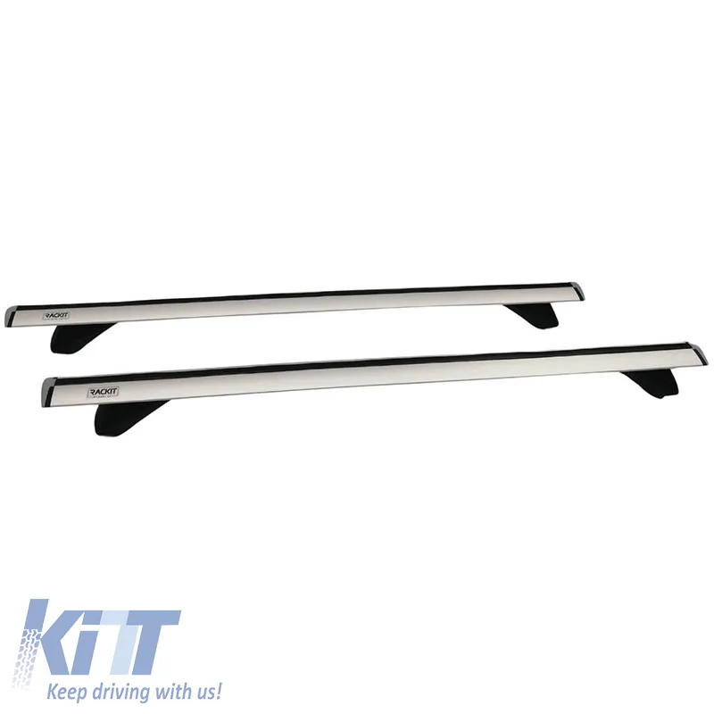 Roof Bars Aluminum Aerodynamic Rackit RK003C1-120cm Universal Open & Closed Railing System Set With Fixing Kit Silver 2 Pieces