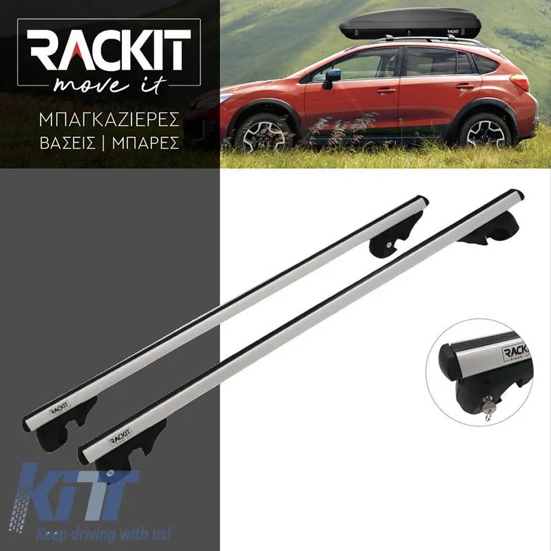 Roof Bars Aluminum Rackit RK004-1 135cm Universal Railing System Set With Fixing Kit Silver 2 Pieces