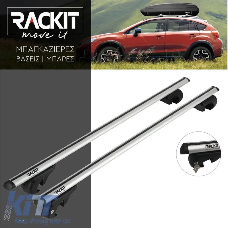 Roof Bars Aluminum Rackit RK004 120cm Universal Railing System Set With Fixing Kit Silver 2 Pieces
