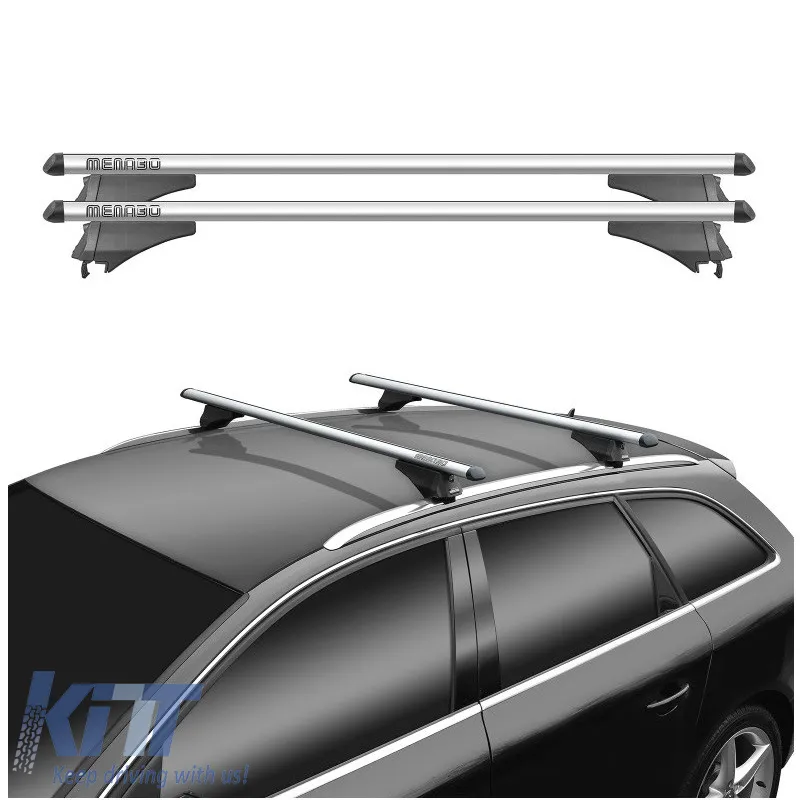 Roof Bars Aluminum Universal Menabo Tiger XL 132cm Railing System Set With Fixing Kit Silver 2 Pieces