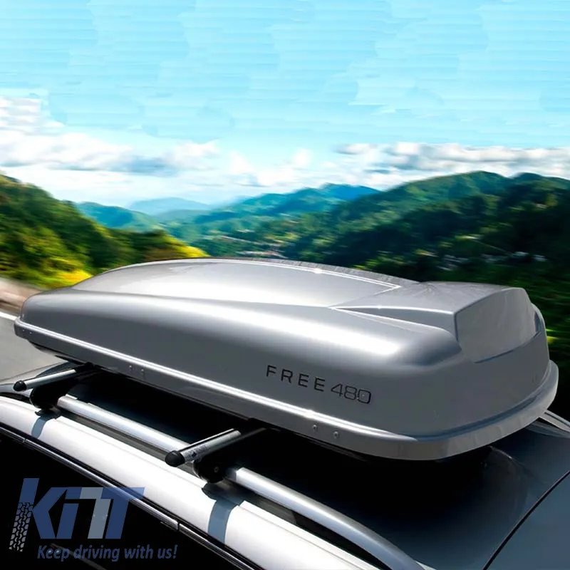 Roof Box suitable for Free 480L Silver With Single Open & Quick Fix