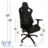 RS Gaming kagylóülés PVC - Velúr fekete/piros keresztvarrás Carner 2039-image-6295415