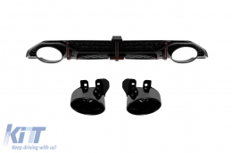 RS3 type diffuser with black tips suitable for S-line rear bumper on Audi A3 hatchback 2020-2024 -oo--oo- - ABRBDA6019488