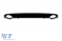 RS4 style diffuser with chrome exhaust tips suitable for Audi A4 sedan, avant 2012-2015 standard rear bumper, gloss black with gloss grey line - ABAURA6007456