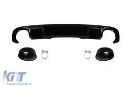 RS4 type diffuser with black tips suitable for rear S-line bumper on Audi A4 B9 sedan, estate 2015-2019 -O--O- - ABAURA6009640