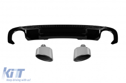 RS4 type diffuser with chrome tips suitable for rear S-line bumper on Audi A4 B9 sedan, wagon after 2015 -O---O- - ABAURA6011485