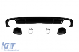 RS5 type diffuser with black tips suitable for rear S-line bumper on Audi A5 Sportback, Coupe, Cabrio 2016-2020 -O--O- - ABAURA6009561