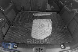 Rubber trunk mat by Rigum suitable for Ford Galaxy 5 seats after 2015, with vehicle silhouette logo, black-image-6227308