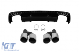 S4 type diffuser with chrome tips suitable for rear S line bumper on Audi A4 sedan, wagon 2020-2022, black lacquer -oo--oo- - ABAURA6009592