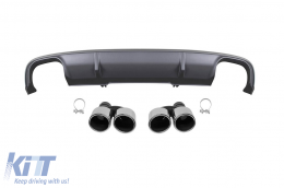 S4 type diffuser with chrome tips suitable for standard rear bumper of Audi A4 B9 sedan, estate 2015-2019 -oo--oo- - ABAURA6011483