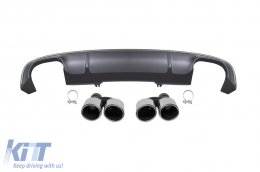 S4 type diffuser with chrome tips suitable for rear S-line bumper on Audi A4 B9 sedan, wagon 2015-2019 -oo--oo- - ABAURA6011484