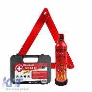 Safety Set 3 Pcs Triangle, First Aid Kit, Fire Extinguisher 750ml Auto GS 99031